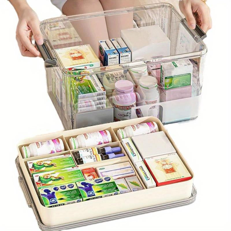 Elevate Your Organization Game with the Clear Medicine Storage Box - Large Capacity, Portable & Versatile for All Your Household Needs!