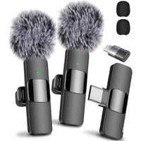2 Pcs Wireless Mini Microphones for Iphone, Android, Ipad - Mini Wireless Clip-On Microphones Crystal Clear Sound Quality for Recording, Live Streaming,Vlog Microfono Minimic Usb C Interface Smartphone