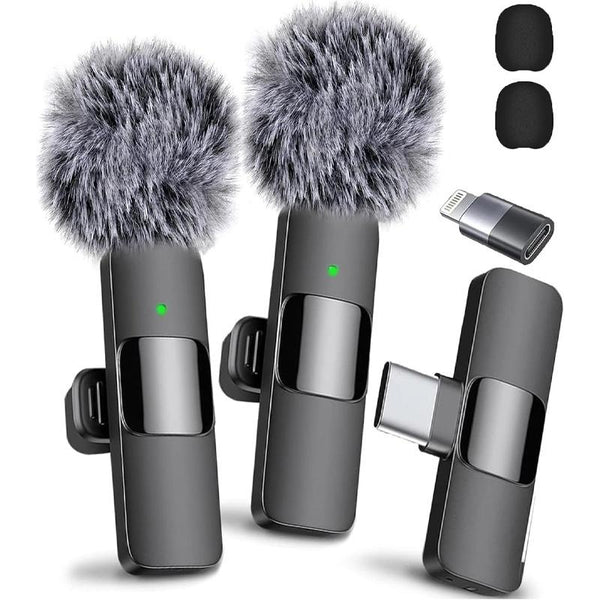 2 Pcs Wireless Mini Microphones for Iphone, Android, Ipad - Mini Wireless Clip-On Microphones Crystal Clear Sound Quality for Recording, Live Streaming,Vlog Microfono Minimic Usb C Interface Smartphone
