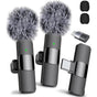 2 Pcs Wireless Mini Microphones for Iphone, Android, Ipad - Mini Wireless Clip-On Microphones Crystal Clear Sound Quality for Recording, Live Streaming,Vlog Microfono Minimic Usb C Interface Smartphone