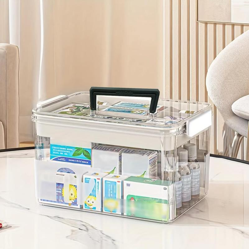 Elevate Your Organization Game with the Clear Medicine Storage Box - Large Capacity, Portable & Versatile for All Your Household Needs!