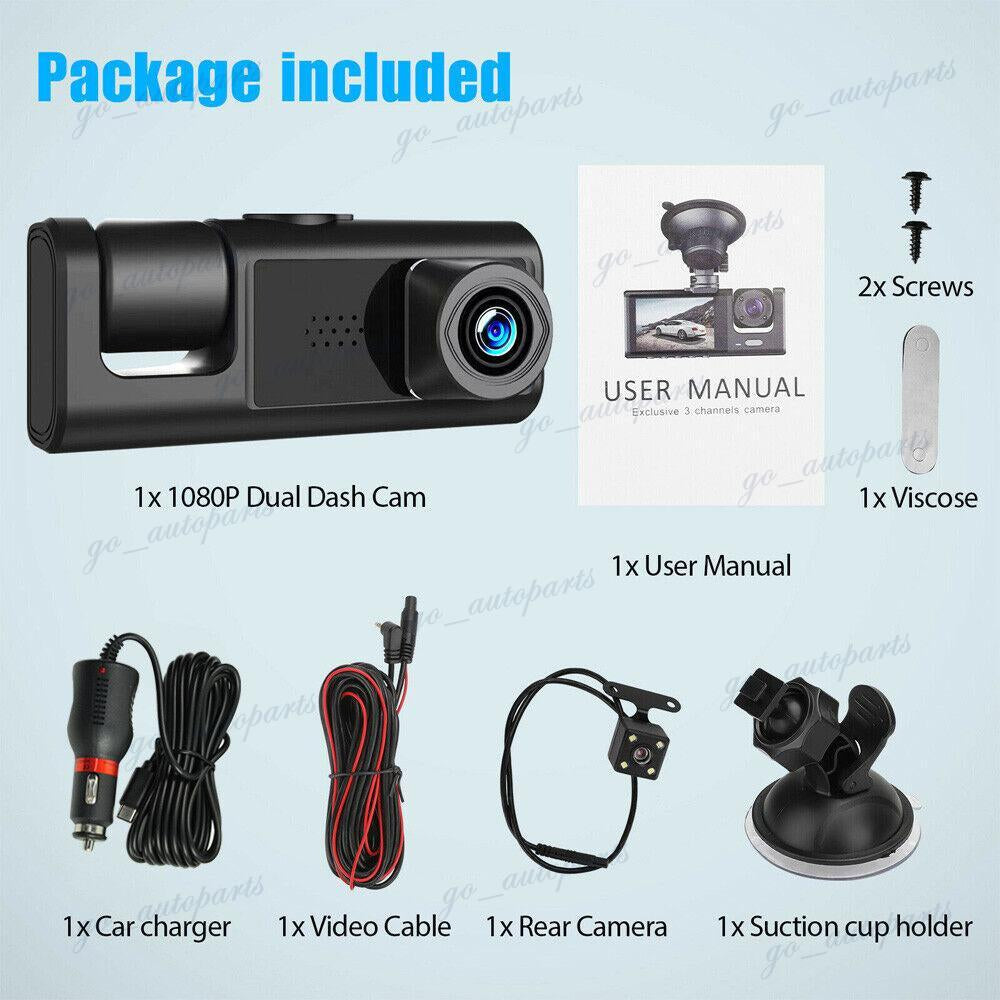 Capture Every Moment with the 3-Channel HD 1080P Car Dual Lens Dash Cam - Perfect for Rideshare Drivers!