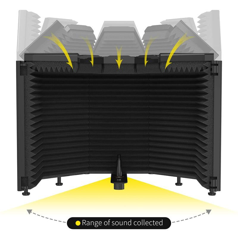 XTUGA MIS Microphone Isolation Shield, 5-Panel, Studio Recording Mic Sound Shield, for Blue Yeti and Condenser Microphones, Used for Studio Mic,Podcasting, Broadcast Recording High Density Soundproof Foam Panels