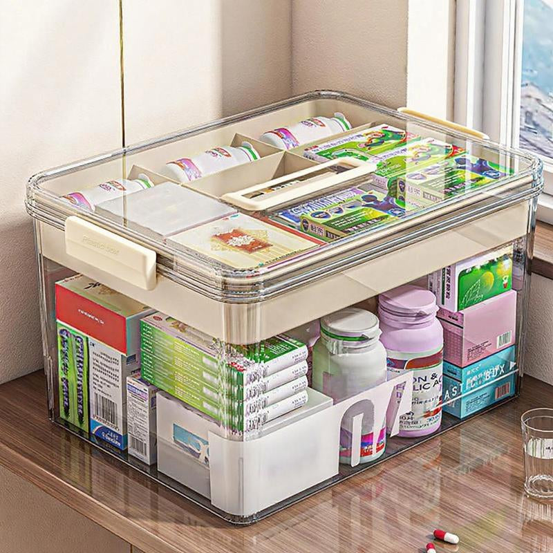 Elevate Your Organization Game with the Clear Medicine Storage Box - Large Capacity, Portable & Versatile for All Your Household Needs!