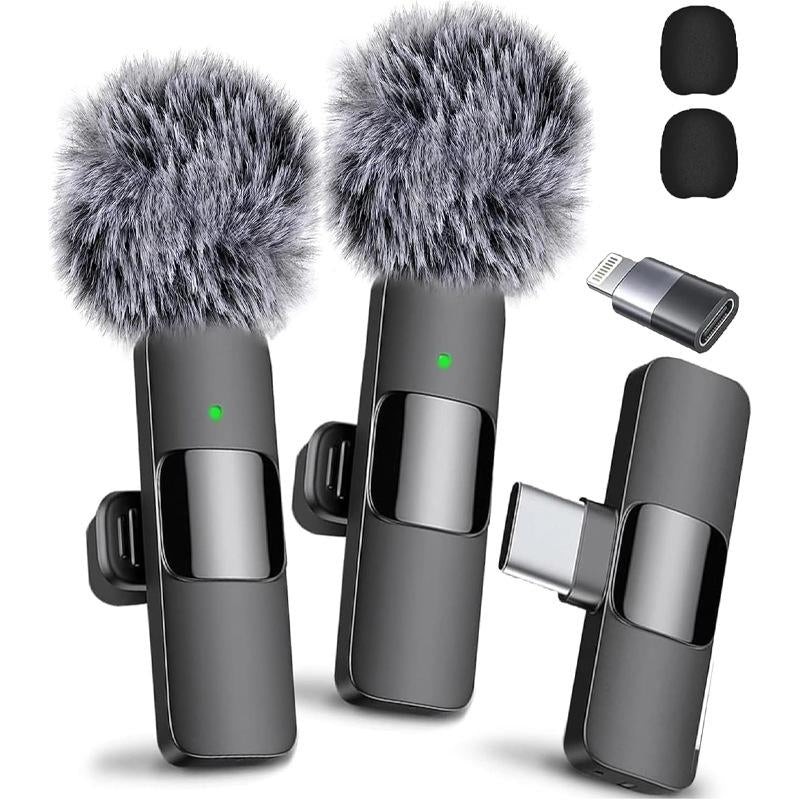 2 Pcs Wireless Mini Microphones for Iphone, Android, Ipad - Mini Wireless Clip-On Microphones Crystal Clear Sound Quality for Recording, Live Streaming,Vlog Microfono Minimic Usb C Interface Smartphone