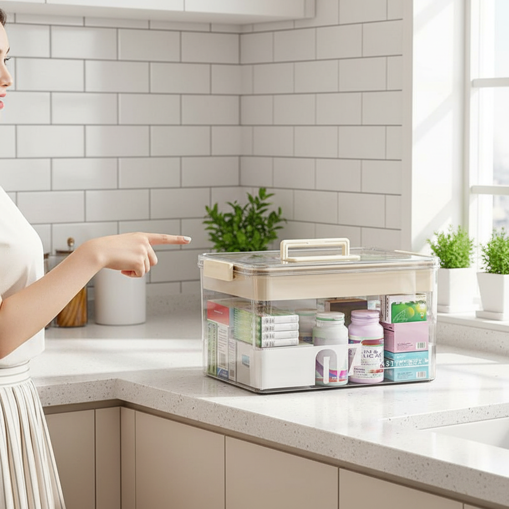 Elevate Your Organization Game with the Clear Medicine Storage Box - Large Capacity, Portable & Versatile for All Your Household Needs!