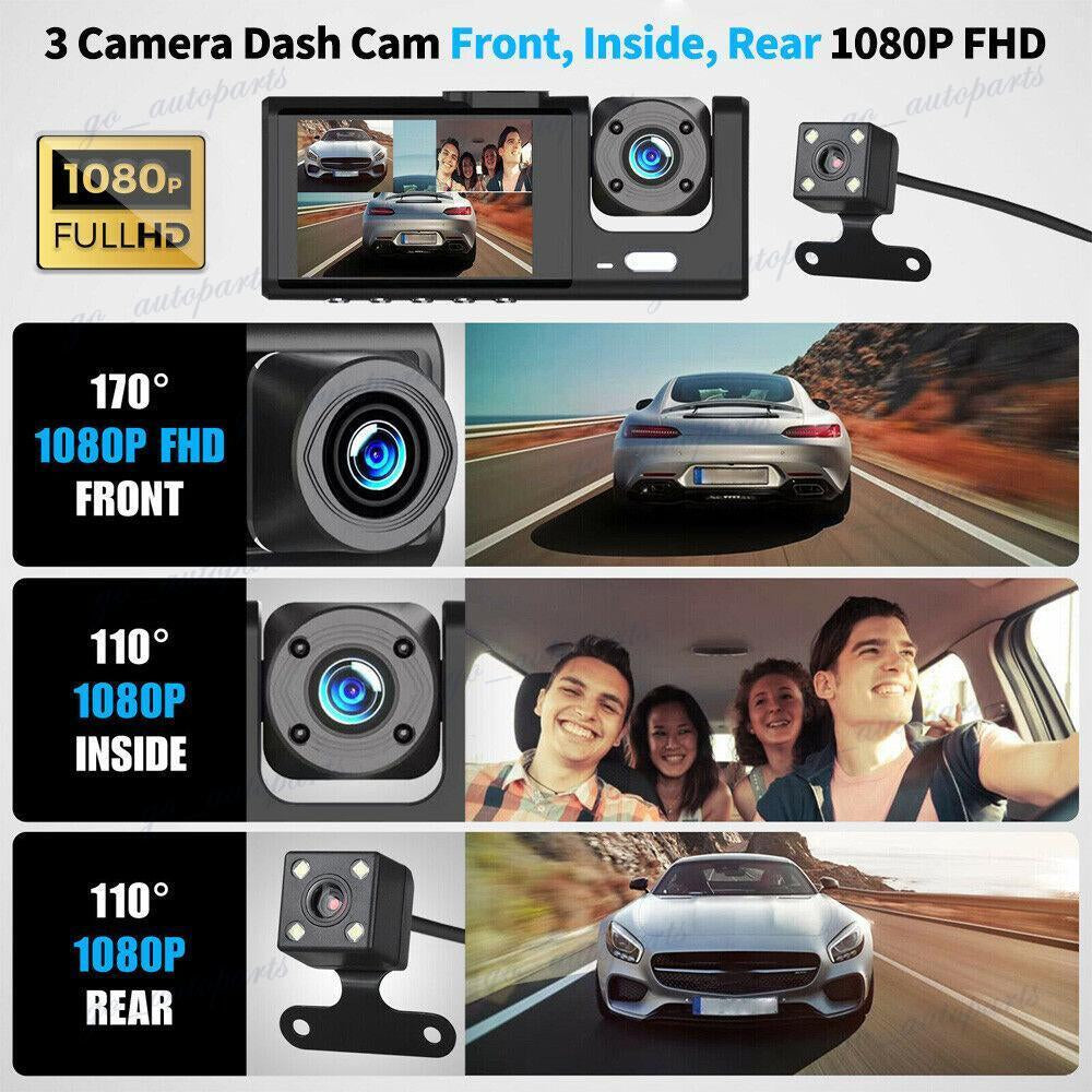 Capture Every Moment with the 3-Channel HD 1080P Car Dual Lens Dash Cam - Perfect for Rideshare Drivers!