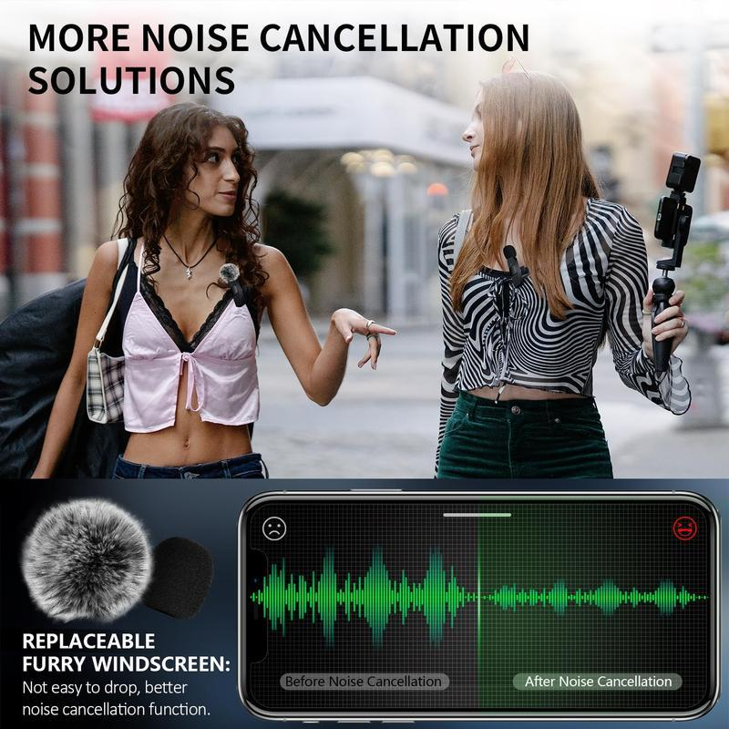 2 Pcs Wireless Mini Microphones for Iphone, Android, Ipad - Mini Wireless Clip-On Microphones Crystal Clear Sound Quality for Recording, Live Streaming,Vlog Microfono Minimic Usb C Interface Smartphone