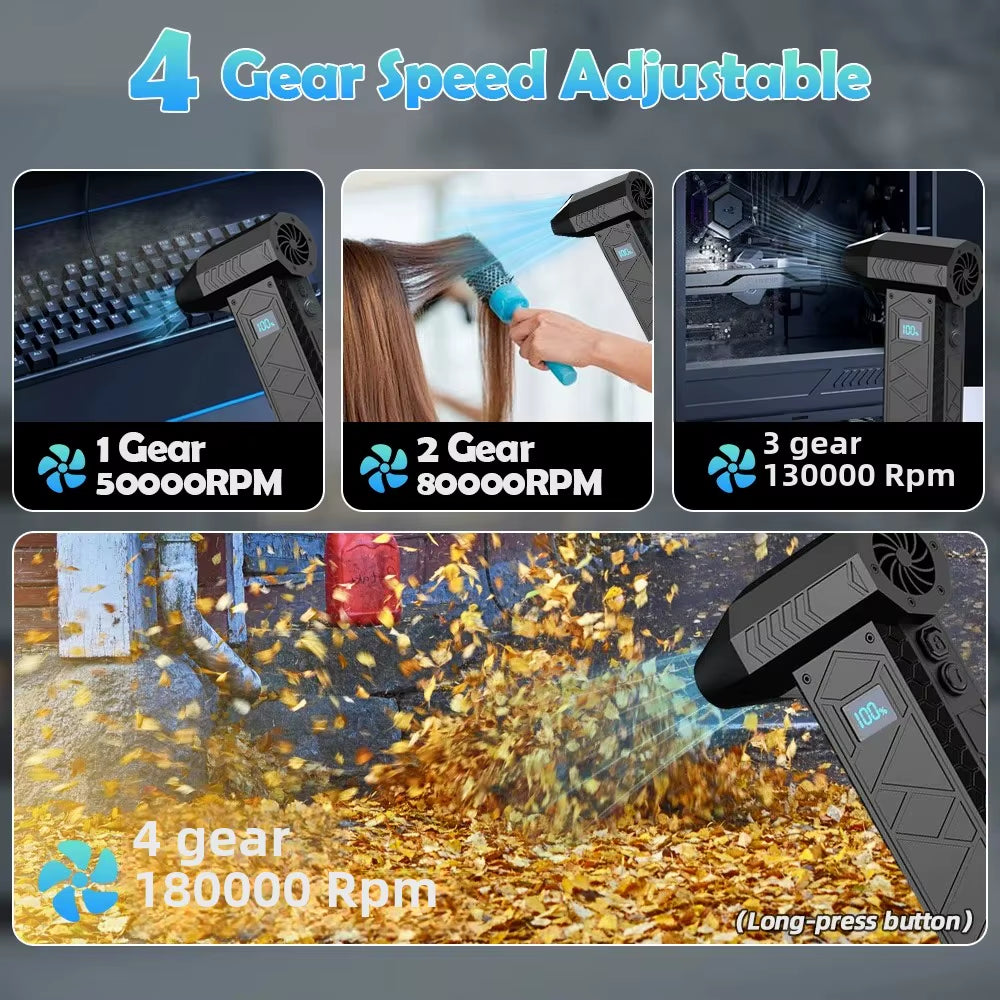 Powerful 180000PRM Portable Electric Air Blower with Turbo Jet Fan - High-Speed Mini Blower for Ultimate Cleaning and Dust Removal