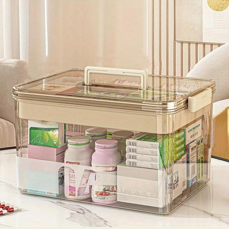 Elevate Your Organization Game with the Clear Medicine Storage Box - Large Capacity, Portable & Versatile for All Your Household Needs!