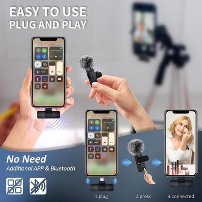 2 Pcs Wireless Mini Microphones for Iphone, Android, Ipad - Mini Wireless Clip-On Microphones Crystal Clear Sound Quality for Recording, Live Streaming,Vlog Microfono Minimic Usb C Interface Smartphone