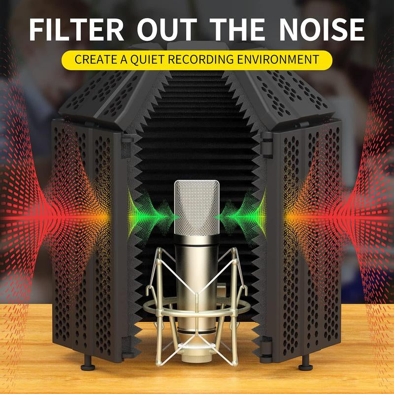 XTUGA MIS Microphone Isolation Shield, 5-Panel, Studio Recording Mic Sound Shield, for Blue Yeti and Condenser Microphones, Used for Studio Mic,Podcasting, Broadcast Recording High Density Soundproof Foam Panels