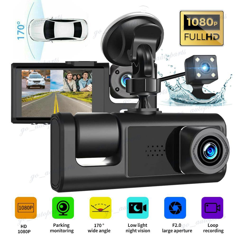 Capture Every Moment with the 3-Channel HD 1080P Car Dual Lens Dash Cam - Perfect for Rideshare Drivers!