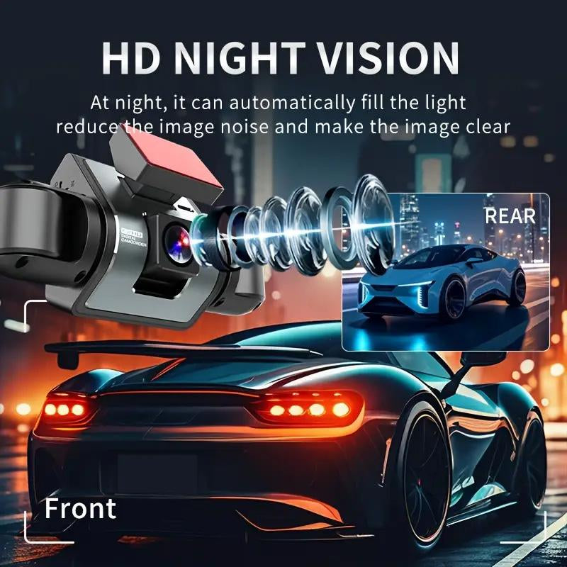 4 Channel Car Dash Cam，Car Video Surveillance with Night Vision， Car DVR Hd Screen Front Rear Left and Right Dashcam-Dash Camera for Car